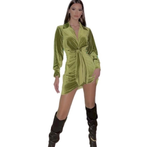 NWOT Fashion Nova Hung Up Velvet Mini Dress in Chartreuse Size XS - Picture 7 of 10